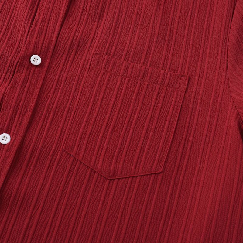 Goods 2024 summer new solid color lapel short sleeved shirt men's_voghion.com