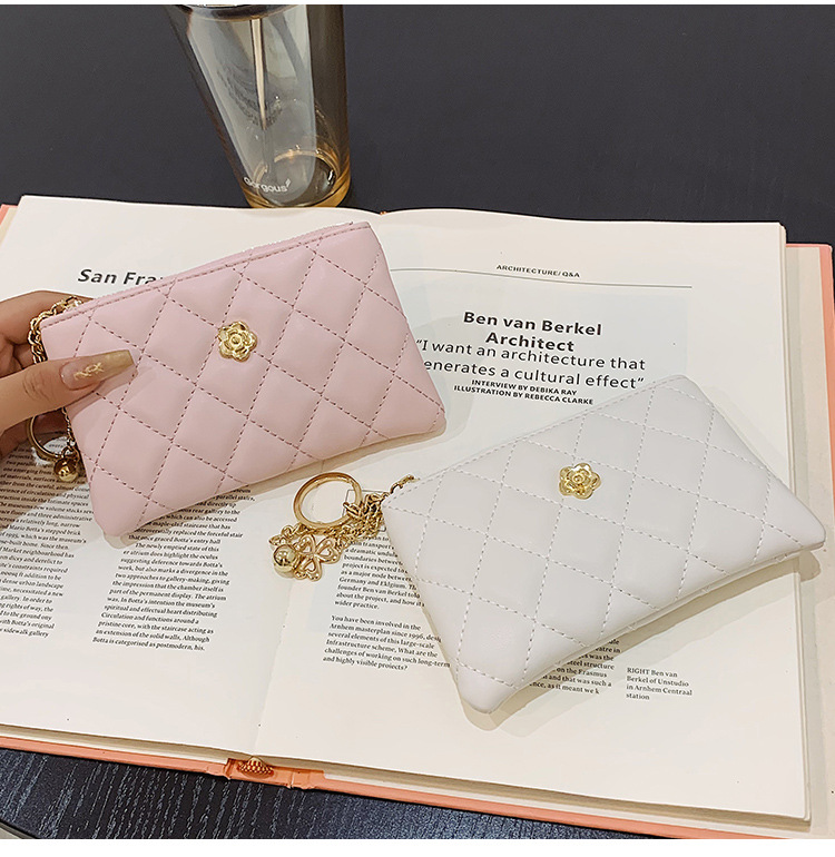 2023 kleine Brieftasche für Damen, kurzer Abschnitt, dünn, neuer Führerschein, Schlüsseltasche, Kartenhalter, Kamelie-Diamant-Reißverschluss, Münztasche_voghion.com