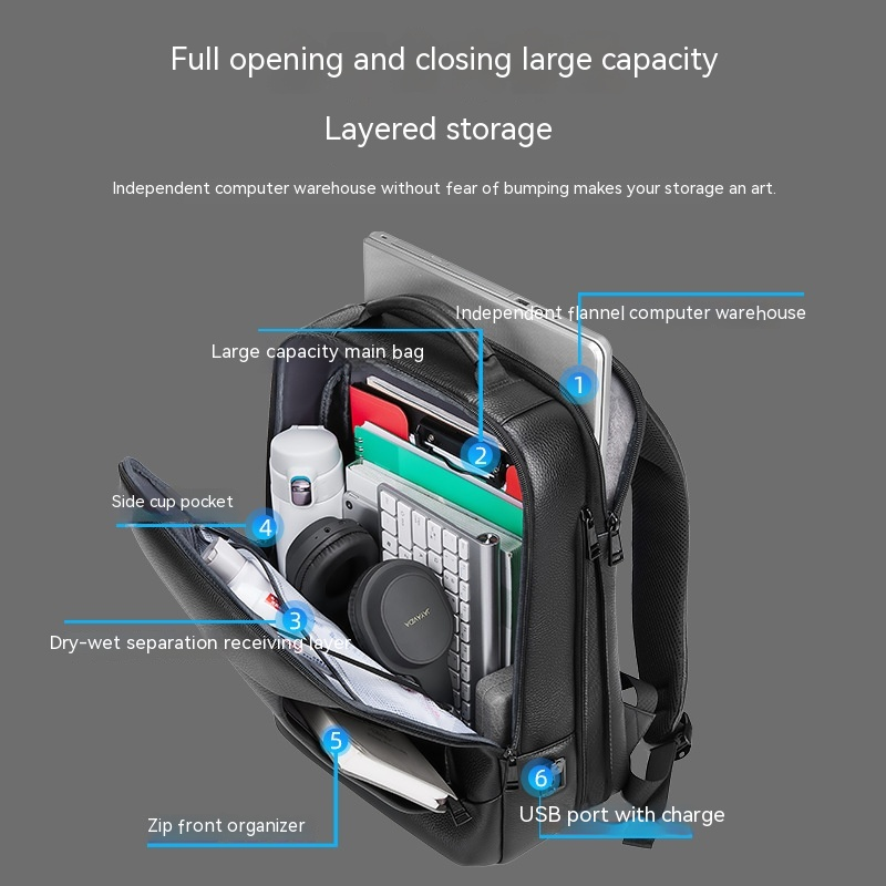 Nueva mochila de negocios de cuero genuino para hombres, mochila de gran capacidad, mochila de piel de vaca para ordenador_voghion.com