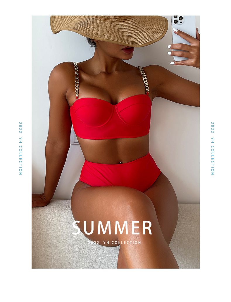 Dameskleding Effen Kleur Bikini Badpak Sexy Split Hoge Taille Buik Bedekkende Bikini Badpak_voghion.com