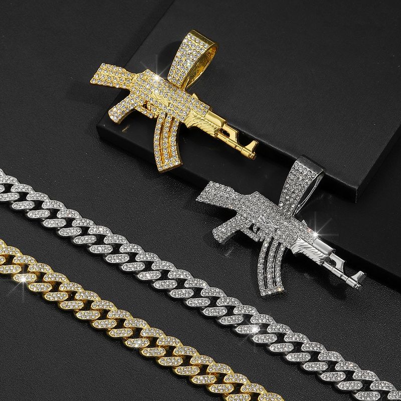 Gioielli e accessori unisex in lega, periferico da gioco, mitragliatore AK, catena cubana, collana con armi da fuoco, stile hip hop da uomo, catena per maglione_voghion.com