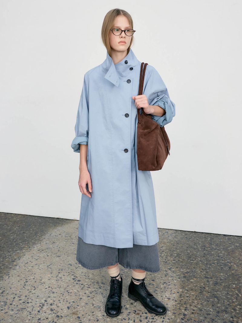 Women's Clothing In Stock~Korean LOW CLAS*IC Spring New Single-Breasted Stand Collar Loose Long Solid Color Trench Coat_voghion.com