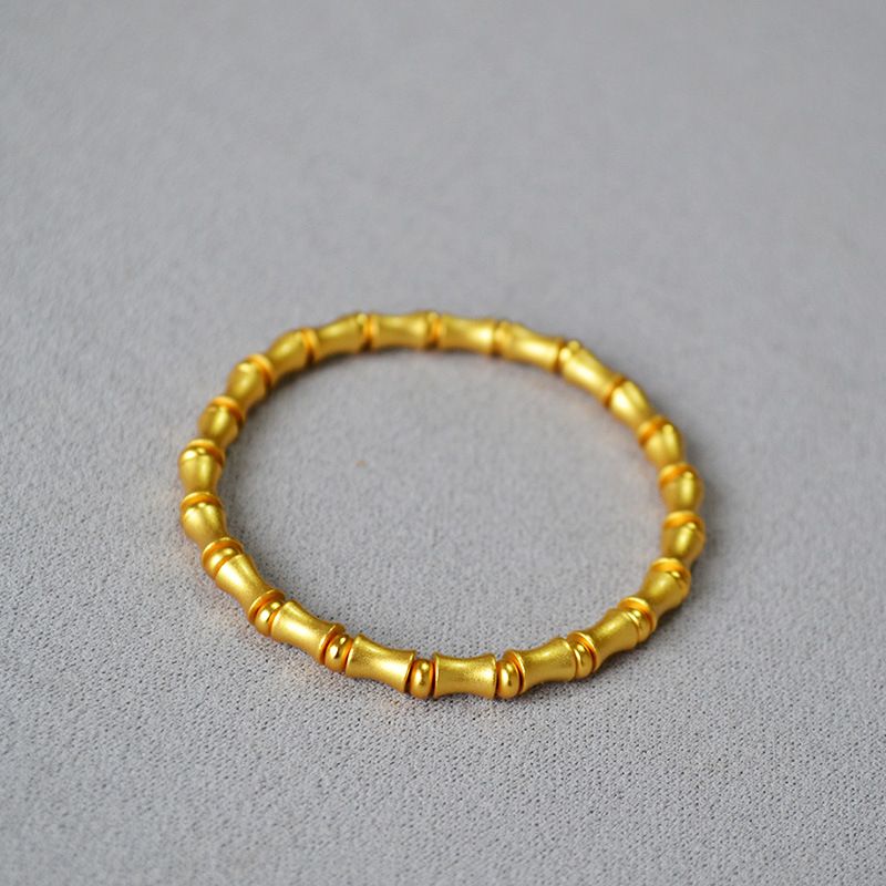 China-Chic New Chinese Popular Literature And Art Brass Ancient Gold Plated Frosted Bamboo Knot Elastic Bracelet Rising_voghion.com