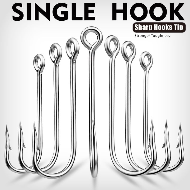 Single Barbed Rock Sea Fishing High Carbon Steel Long Handle Lure Fish Hook With Hole And Loop 100 Pieces/Pack_voghion.com