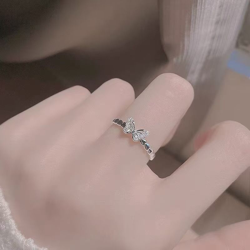 Silver Plated Butterfly Female Tail Niche Design, Light Luxury, Index Finger Plain Open Ring, High-end Design_voghion.com
