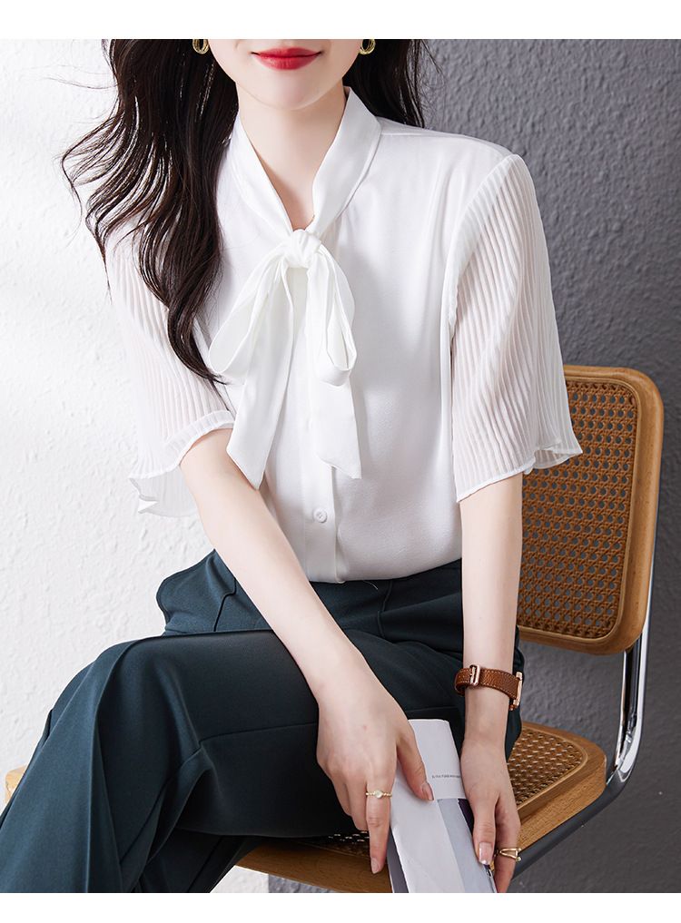 Nuova camicia con fiocco bianca alla moda da donna all'interno della camicia_voghion.com