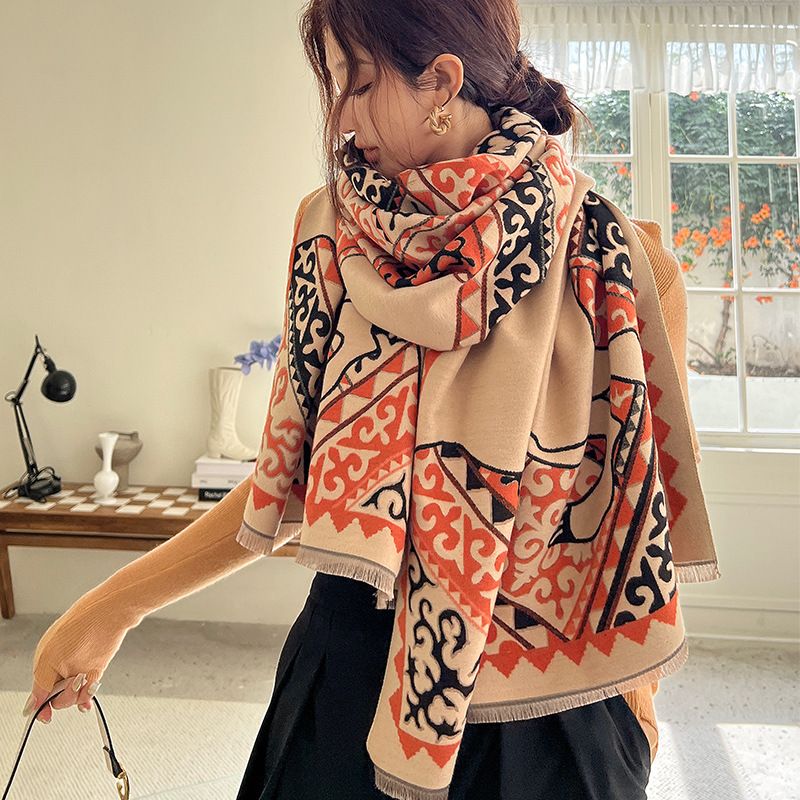 Sciarpa in cashmere imitazione moda pony temperamento donna per donna inverno stampa fronte-retro scialle ispessito resistente al freddo e abbigliamento esterno sciarpa_voghion.com