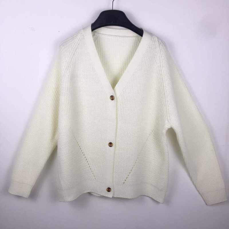 Abbigliamento donna donna autunno e inverno nuovo cardigan tinta unita bottone scollo a V maglione lavorato a maglia maglione largo_voghion.com