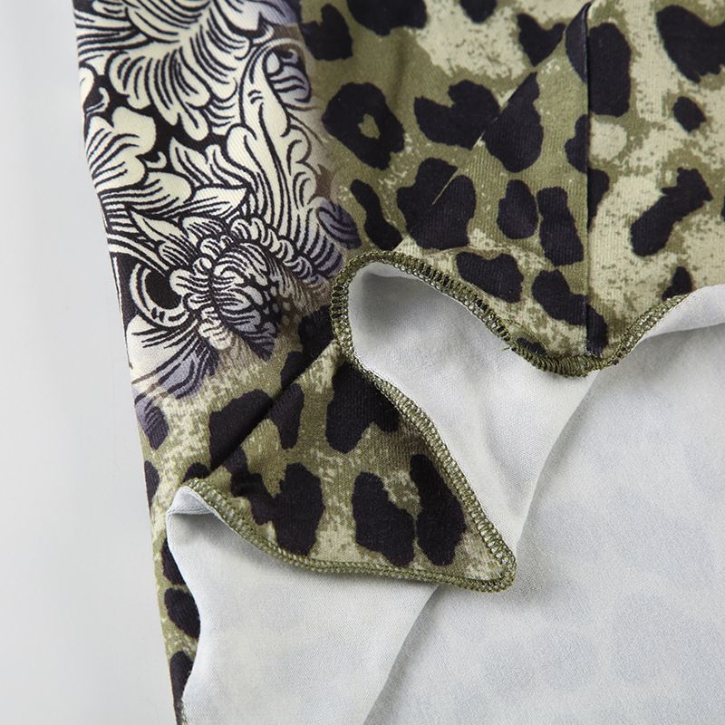 Leopardmönstrad Halsremsväst Sexig Rygglös Volangkant Mellanlång Topp Med Längd_voghion.com