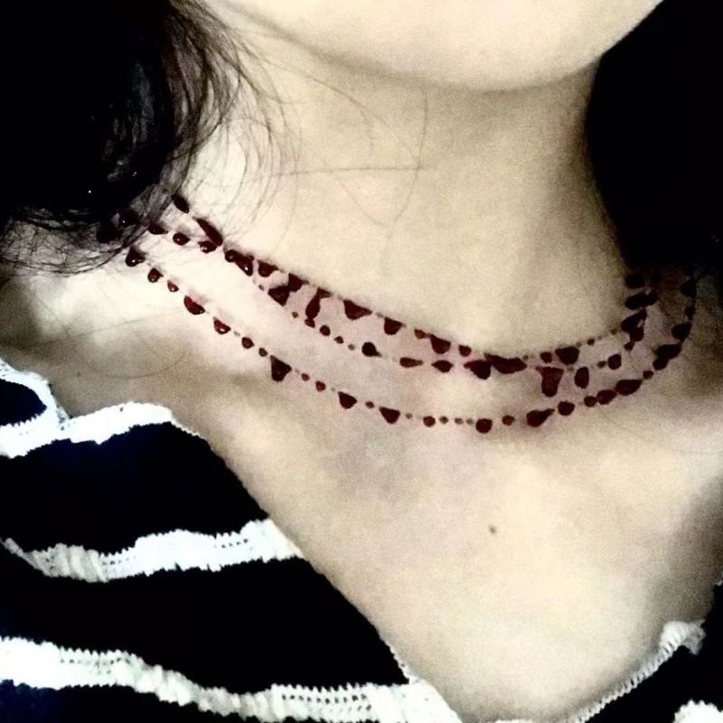 Seje Halloween-tilbehør! Vintage Goth Bloddråbehalskæde Armbånd Kravebenskæde Fiskeline Halskæde, Overdrevet Halloween-tilbehør_voghion.com