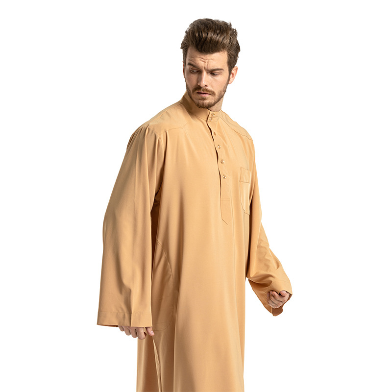 Herretøj nationalitet stående kravekåbe herre arabisk ensfarvet langærmet kåbesæt i to dele_voghion.com