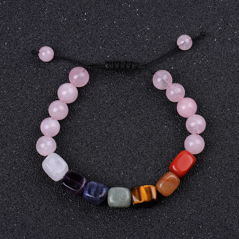 Bracelet tressé fait main en pierres précieuses : agate, pin blanc, calcédoine, magnétite et pierre volcanique (bijoux en cristal énergétique)_voghion.com