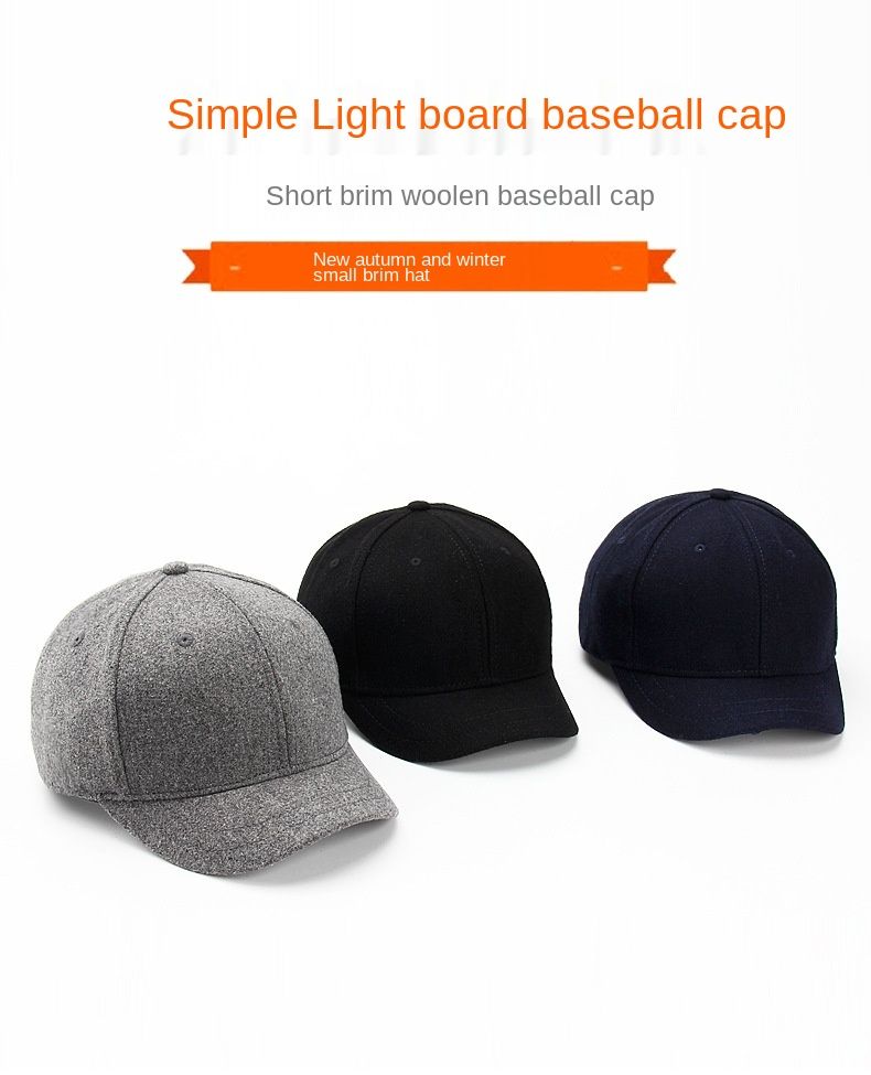 Casquette de baseball en laine à bord court réglable pour homme, chapeau épais pour loisirs en plein air, casquette chaude, automne et hiver_voghion.com