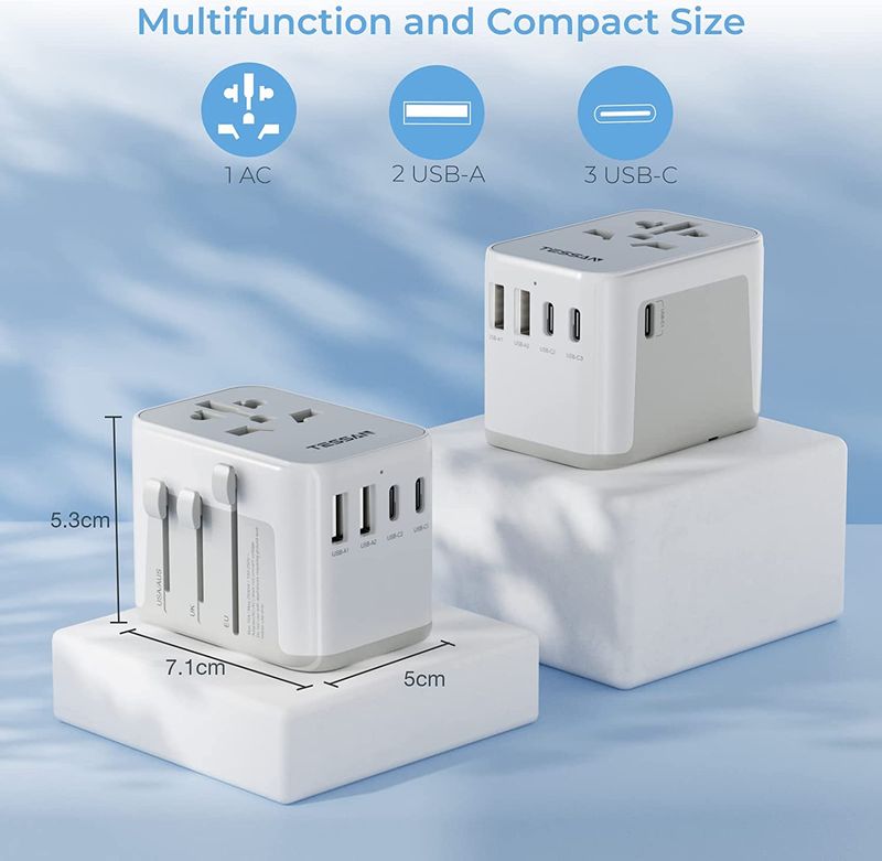 Adattatore universale TESSAN in tutto il mondo con USB e tipo C, caricabatterie da muro tutto in uno con spina internazionale per viaggi USA UE Regno Unito Australia_voghion.com