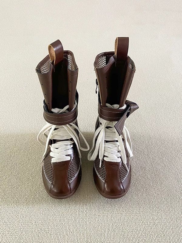 Women Boxing Boots Instant Dispatch ~ Niche Design Thin Mesh For Women Summer Outdoor Wear Height Increasing Boxing Boots Lace-Up Hollow_voghion.com