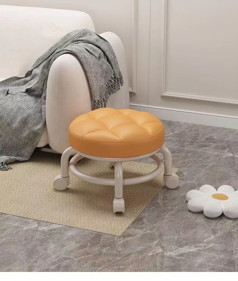 Swivel Stool With Silent Wheels – 360° Rotating Plastic Stool With Padded Seat, Lightweight Mobile Chair For Home/Office, Multi-Color Options_voghion.com