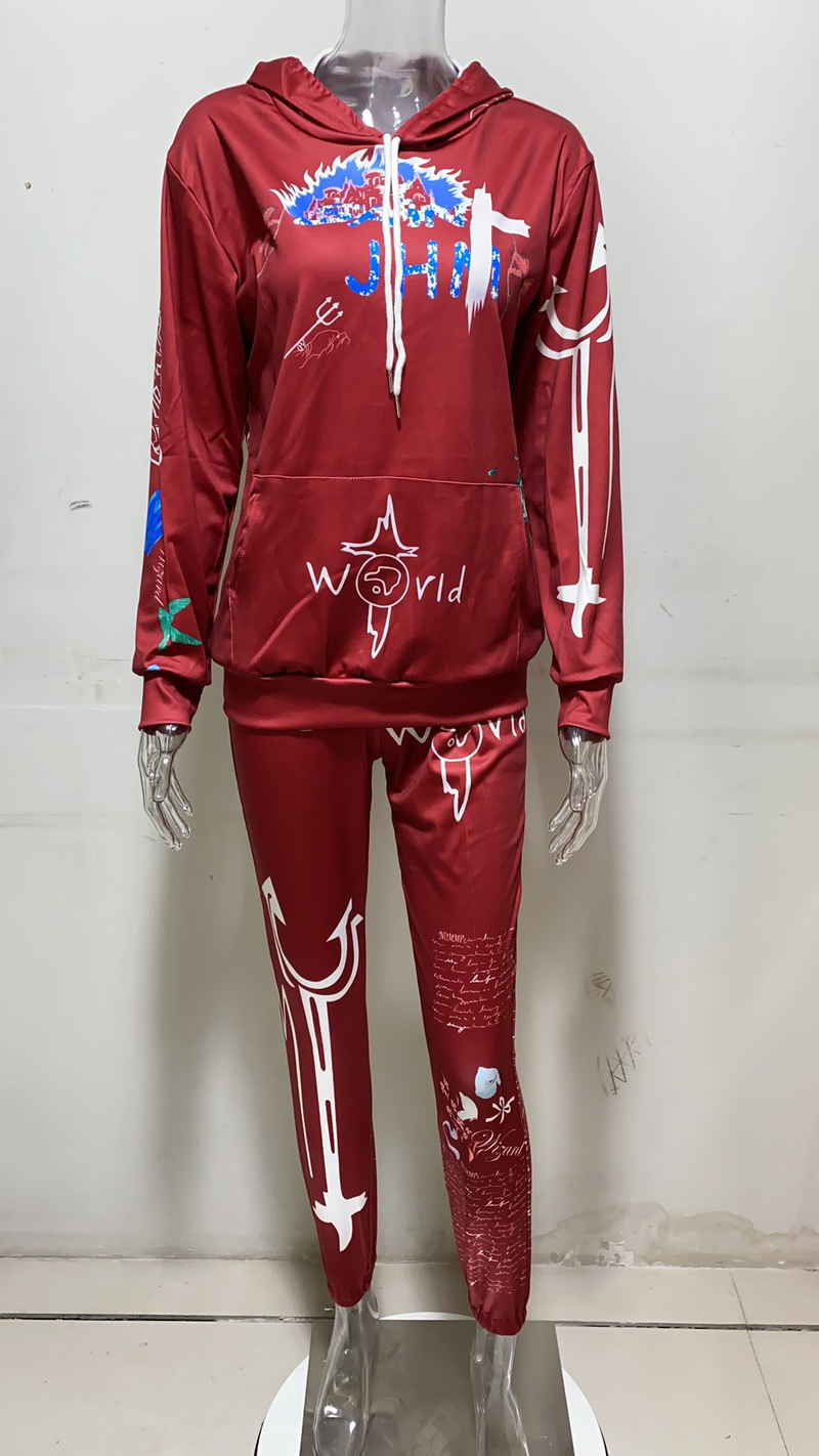 Women's Fashion Casual Print Women's Two-piece Sweatshirt Suit_voghion.com