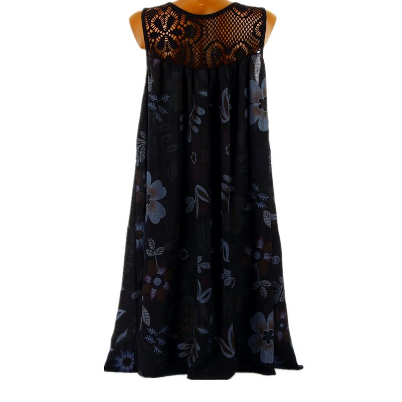 2022 Women's Sleeveless Head Lace Printed Large Swing Tank Top Dress_voghion.com