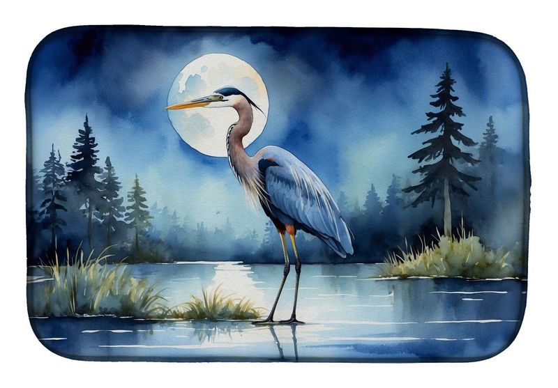 Blue Heron Under The Moonlight Dish Drying Mat Absorbent Dish Drying Mat Pad For Kitchen Counter Dish Drainer Mat For Countertop, 14 X 21", Multicolor_voghion.com