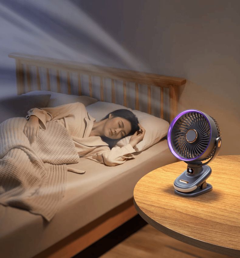 Clip-On Rechargeable Air Circulator Fan With Night Light - 360° Adjustable 3 Speeds USB Powered Quiet Operation For Desk/Bedroom/Wall Mount_voghion.com