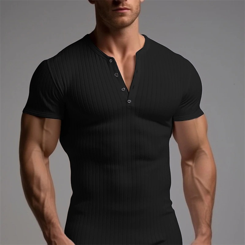 Unbeatable Quality Sports Slimming Muscle Men's Short Sleeved T-shirt Fitness Elastic Thread Tight Fitting Solid Color American Henry_voghion.com