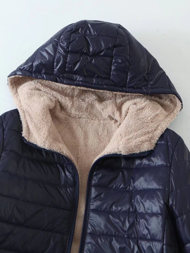 Abbigliamento da donna, cappotto in velluto di cotone, caldo cappotto in pelle di agnello, lunghezza media, sottile, con cappuccio_voghion.com