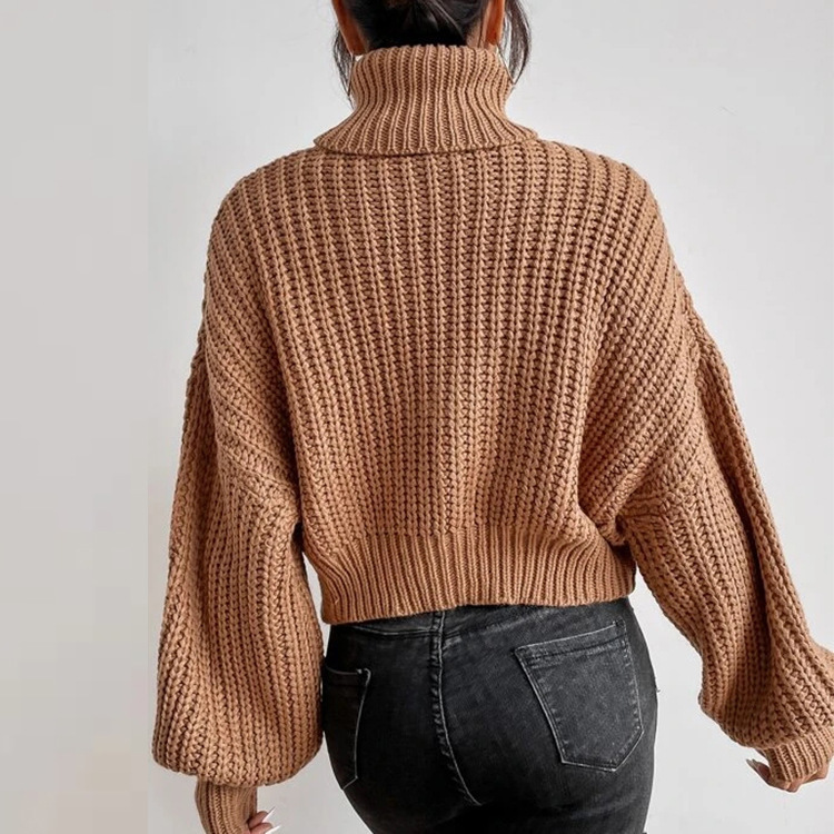 Women's fashion drop shoulder long sleeve knit loose turtleneck sweater_voghion.com