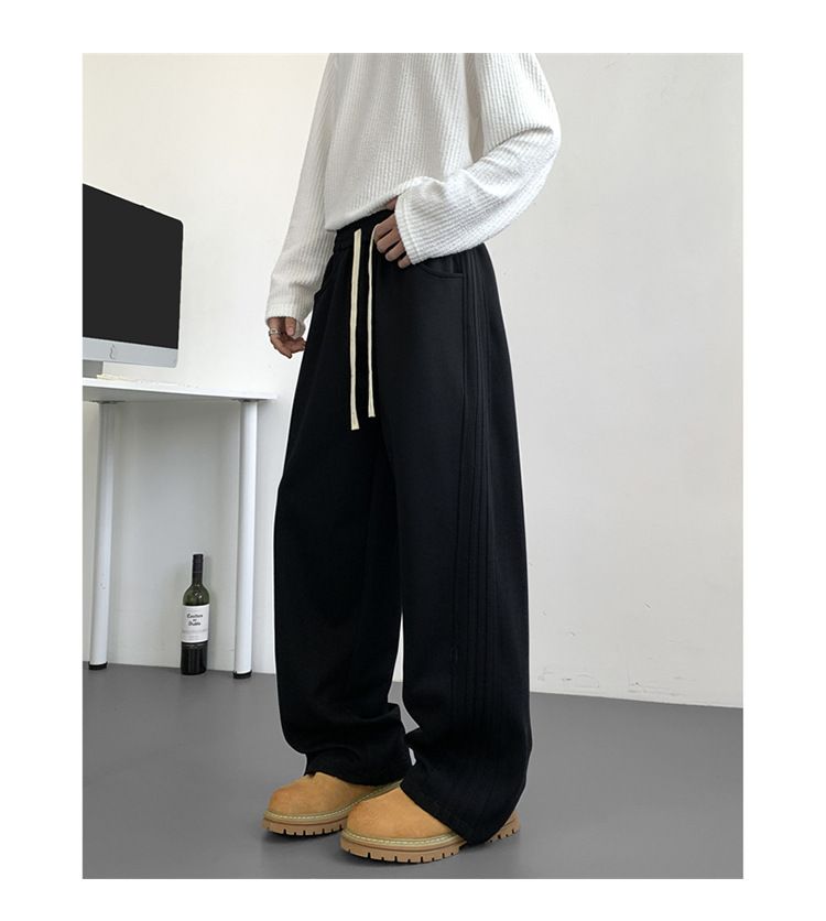 Yan Şeritli ve Kırışık Tasarımlı Erkek Günlük Jogger Pantolon - Günlük Giyim İçin Bol Kesim, Elastik Bel, Rahat Antrenman Eşofman Altı_voghion.com