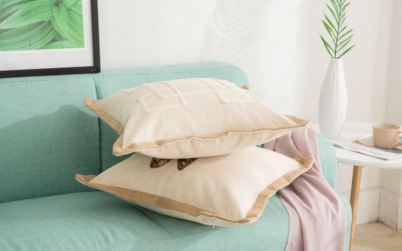 Cuscino con ricamo geometrico in cotone e lino americano transfrontaliero, modello per camera d'albergo, divano, villa, ricamo, grande cuscino_voghion.com