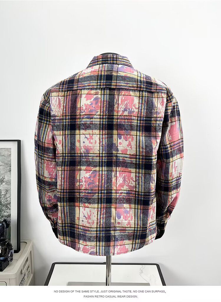 Herren-Langarmhemd mit Batikmuster und Karomuster – Stilvolles, locker sitzendes Freizeit-Overshirt mit Kentkragen für Frühling und Herbst_voghion.com