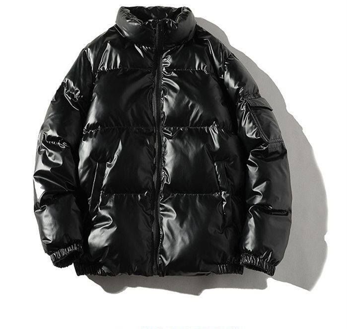 Doudoune pour homme - Manteau d'hiver épais et ample à col montant brillant, extérieur en polyester léger (argenté/noir/bleu, M-5XL)_voghion.com