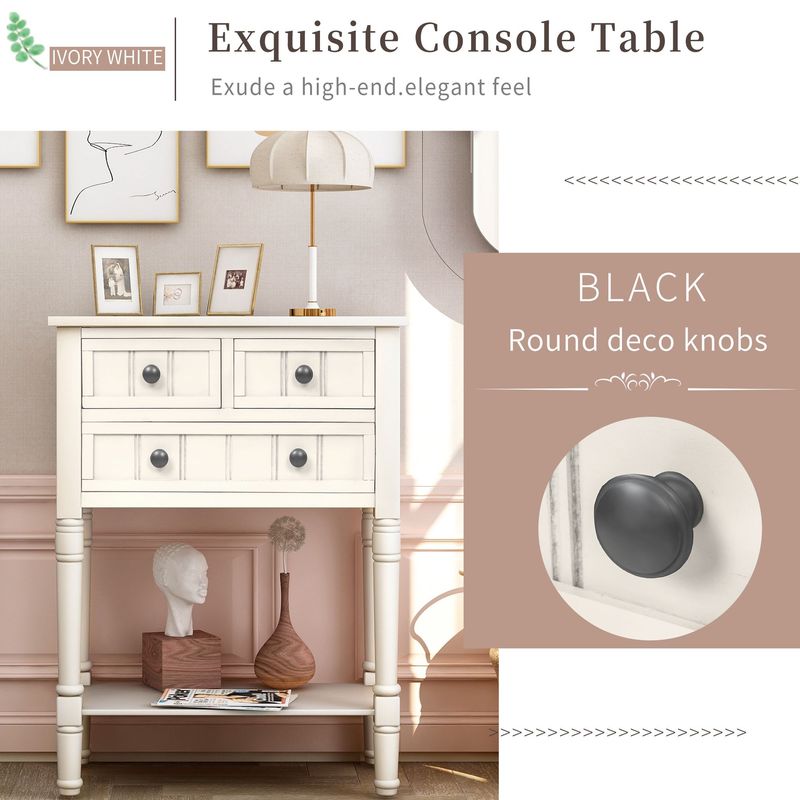 Narrow Console Table,Slim Sofa Table With Three Storage Drawers And Bottom Shelf_voghion.com