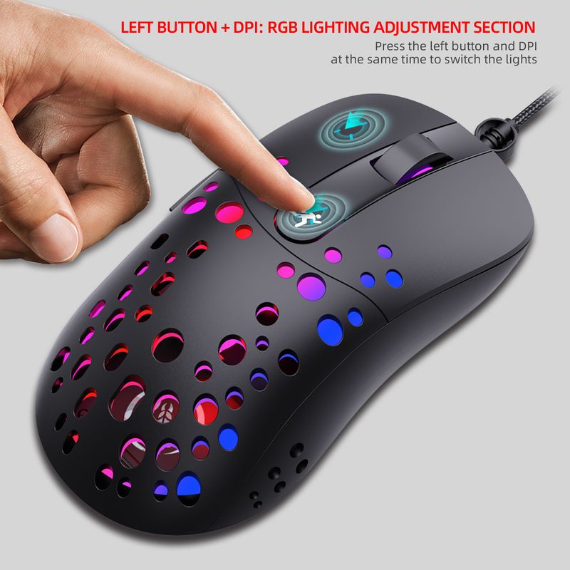 Lach RGB Glow Makro Programméierung Spillmaus 6-Knäppercher fir Luuchten auszeschalten Verschidde verkabelt Mausen_voghion.com