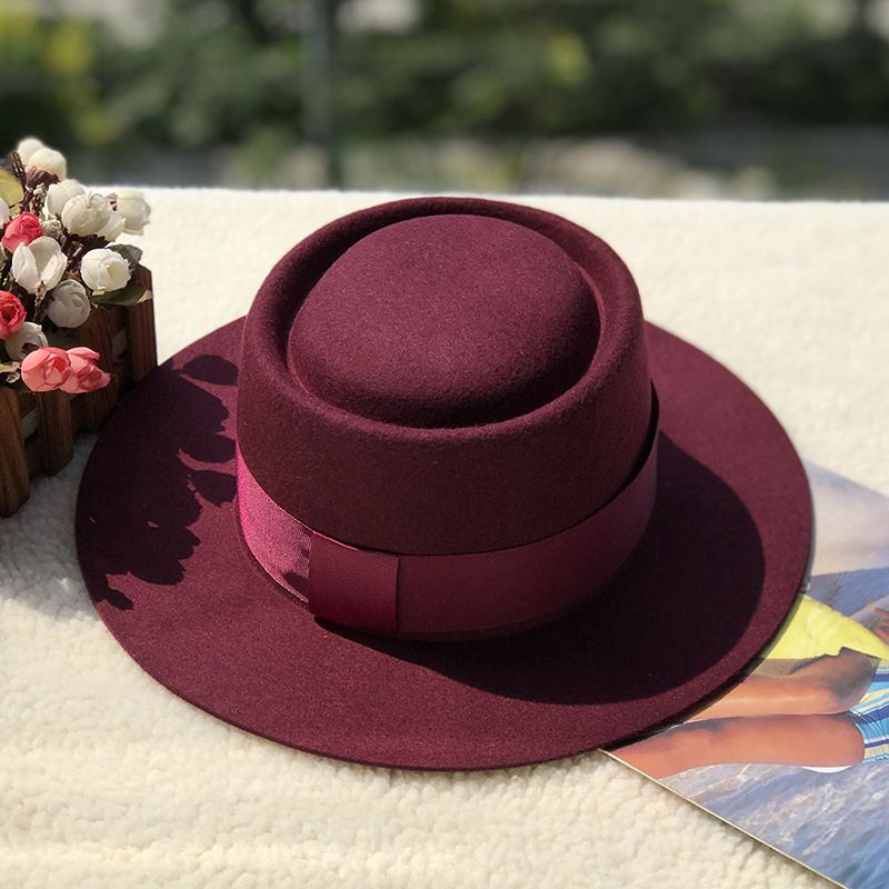 Volnen cilinder z ravnim vrhom v obliki prstana, otroški jesenski in zimski modni volneni klobuk z ravnim vrhom_voghion.com