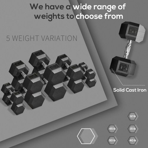 Soozier 2 X 15lbs Hex Dumbbell Set Of 2, Rubber Weights Exercise Fitness Dumbbell With Non-Slip Handles, Anti-roll, For Women Or Men Home Gym Workout_voghion.com