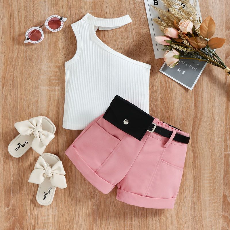 TX Abbigliamento per bambini Estate Senza Maniche Spalle Scoperte Pantaloncini Arricciati Set alla Moda per Ragazze_voghion.com