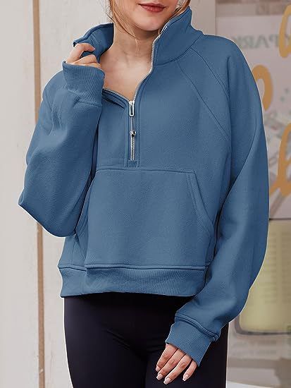 Felpa in pile con foro per il pollice, collo alto e mezza zip da donna Lulu Yoga Wear 2025_voghion.com