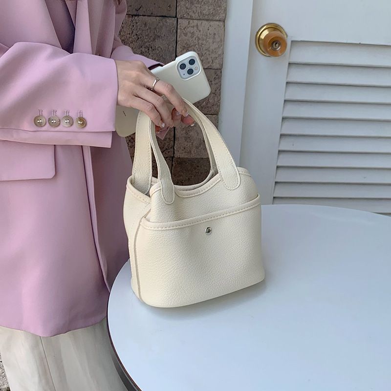 Geantă de mână coreeană Instagram New Basket Bag simplă și la modă din piele moale texturată crossbody găleată bag pentru femei_voghion.com