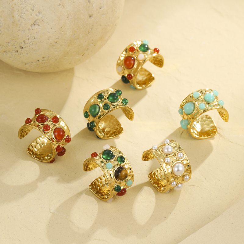 Single Rings Court Style Multi Gemstone Open Ring Retro Medieval Niche Design Stainless Steel Does Not Fade_voghion.com