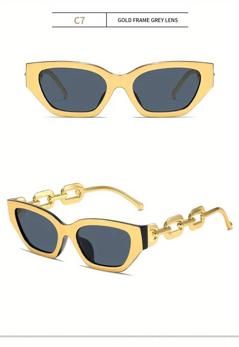 Occhiali da sole alla moda Cat Eye da donna e da uomo con lenti a specchio e ciondolo a forma di catena per feste estive in spiaggia_voghion.com