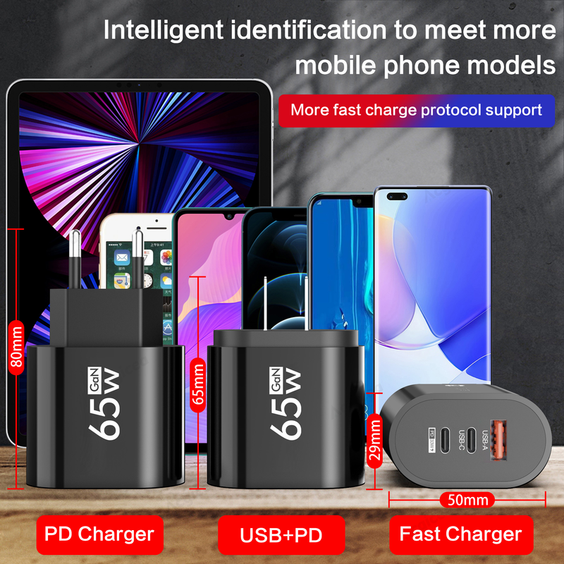 GaN 65W PD lādētājs USB C tipa lādētājs Ātrā uzlāde QC3.0 PD3.0 Ātrā uzlāde iPhone Samsung Xiaomi Wallcharging Q3.0 3.0_voghion.com