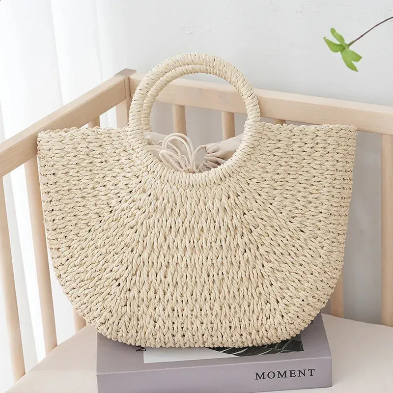 New Bags Summer Halfmoon Straw Bag For Women Handmade Portable Handbag Large Capacity Beach Basket Woven Tophandle Purse_voghion.com