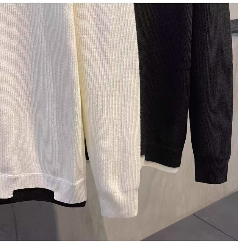 Ensemble deux pièces en tricot pour homme – Pull décontracté brodé et chemise à manches longues (noir/blanc, tailles M à XXXL)_voghion.com