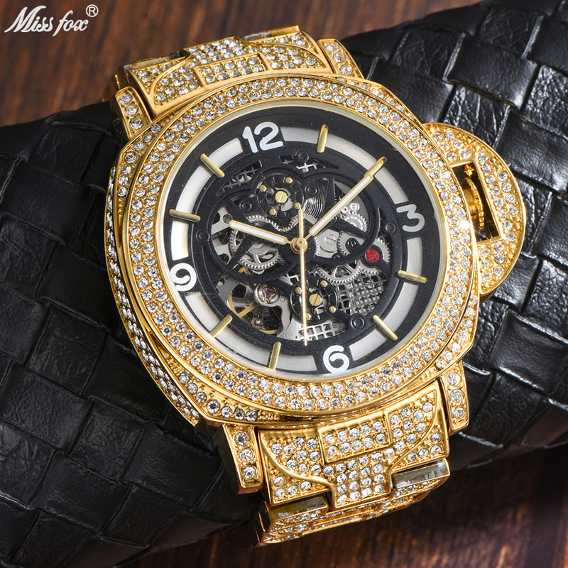 Montre mécanique automatique à grand cadran et fond creux lumineux pour homme_voghion.com