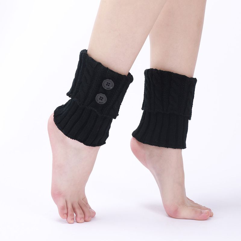 Bottes chaudes en laine neuve pour femmes, couvre-pieds, tricot d'automne et d'hiver, torsades de pâte frite, bouton, jambe courte, protège-genoux_voghion.com