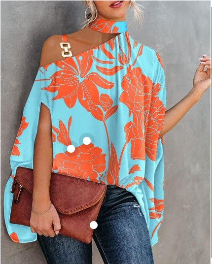 estate Halter Neck Maniche a pipistrello Stampata Camicia Donna Camicia Donna Abbigliamento_voghion.com