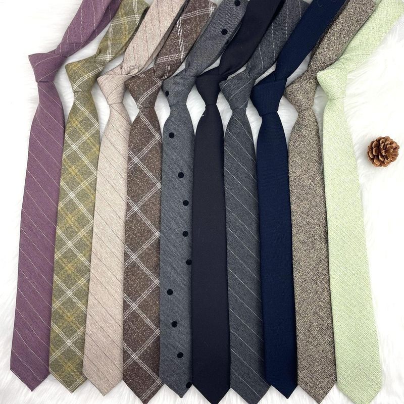 Autumn Winter Wool Hand Tie Men Korean Version 6CM Retro British Plaid Striped Gray Coffee Color Casual Versatile_voghion.com