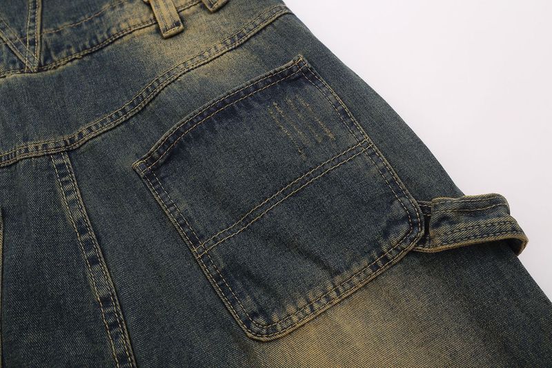Men's loose straight leg suspender jeans romper_voghion.com