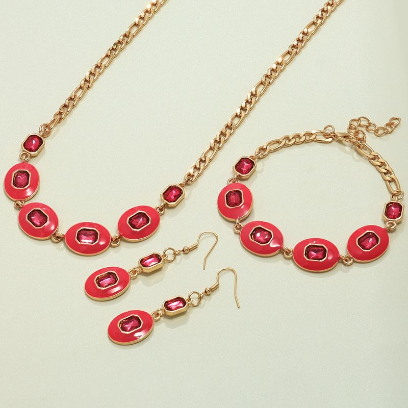 Ensemble de bijoux tendance en métal polygonal texturé pour femme, boucles d'oreilles, collier et bracelet_voghion.com