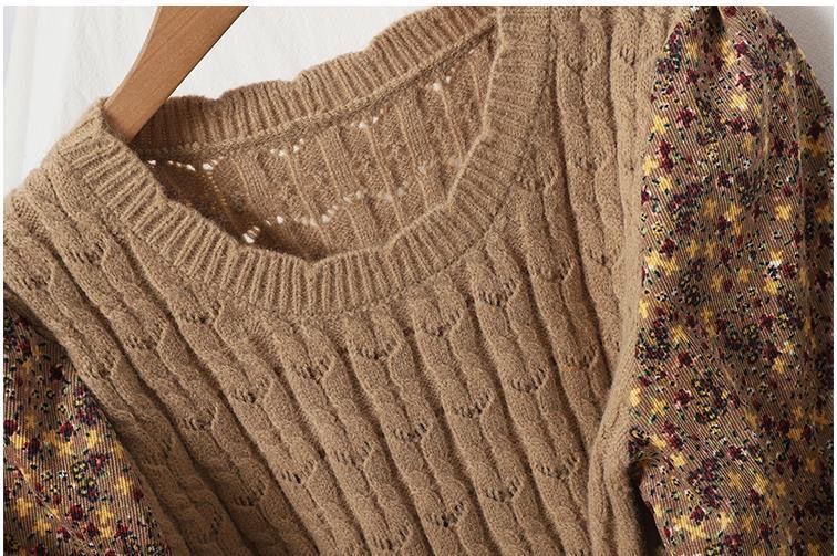 Damenbekleidung Elegantes Cordkleid mit Blumendruck und Fliege – Schlankmachendes A-Linien-Midikleid für Damen, lässige Tunika mit langen Ärmeln und hoher Taille_voghion.com